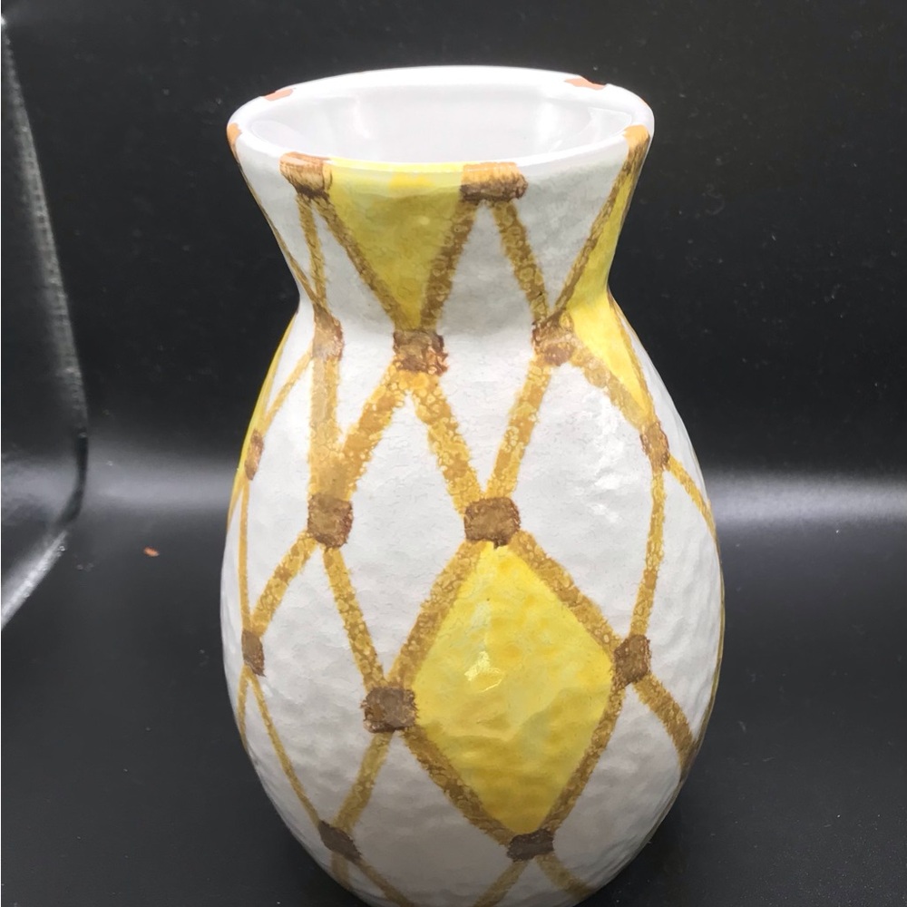 Vintage 1950s Bitossi Aldo Londi Signed Yellow Harlequin 6” vase READ
